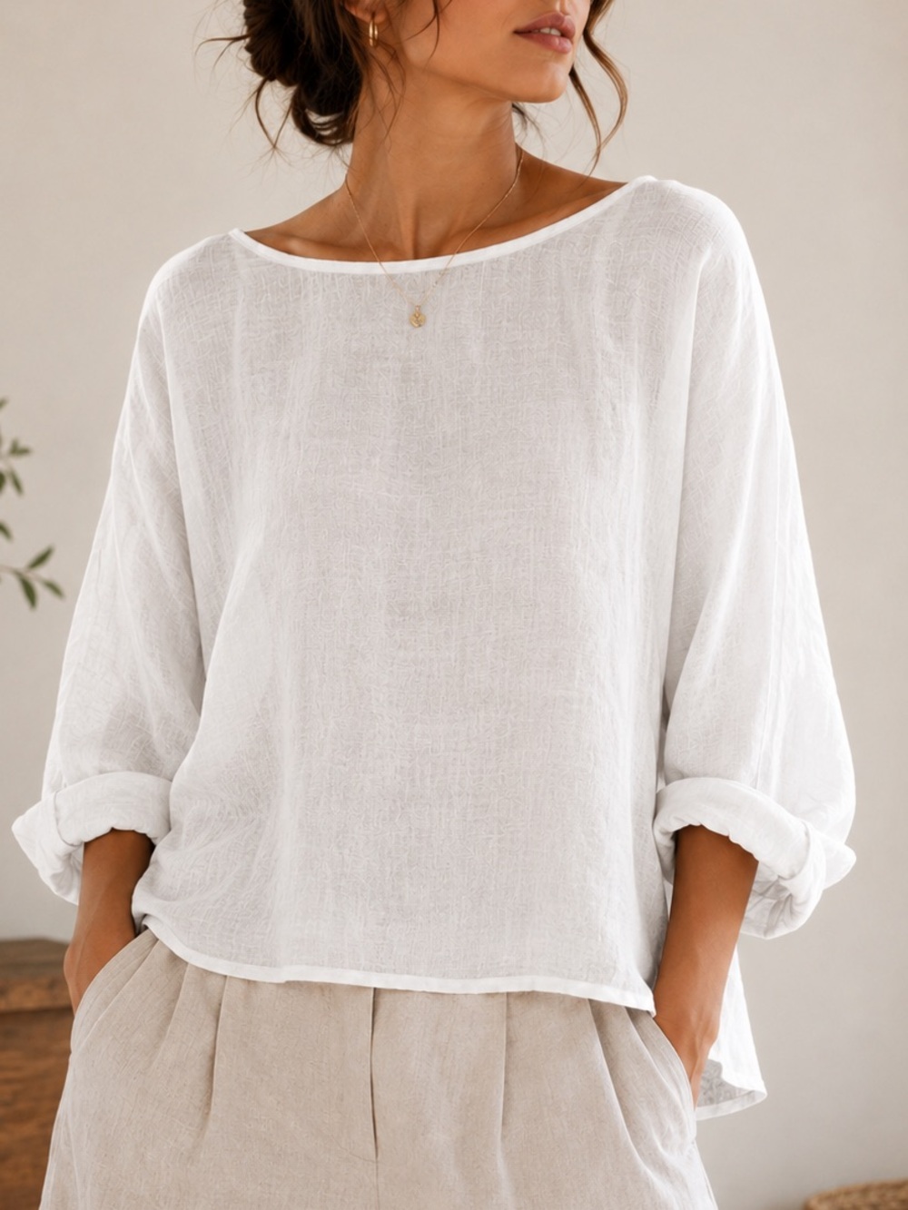 Made in Italy Lightweight Linen White Boatneck Top